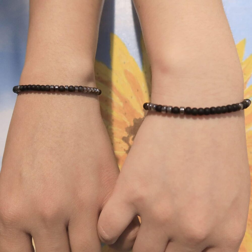 Couples Obsidian Morse Code Matching Bracelets Bd… - image 5